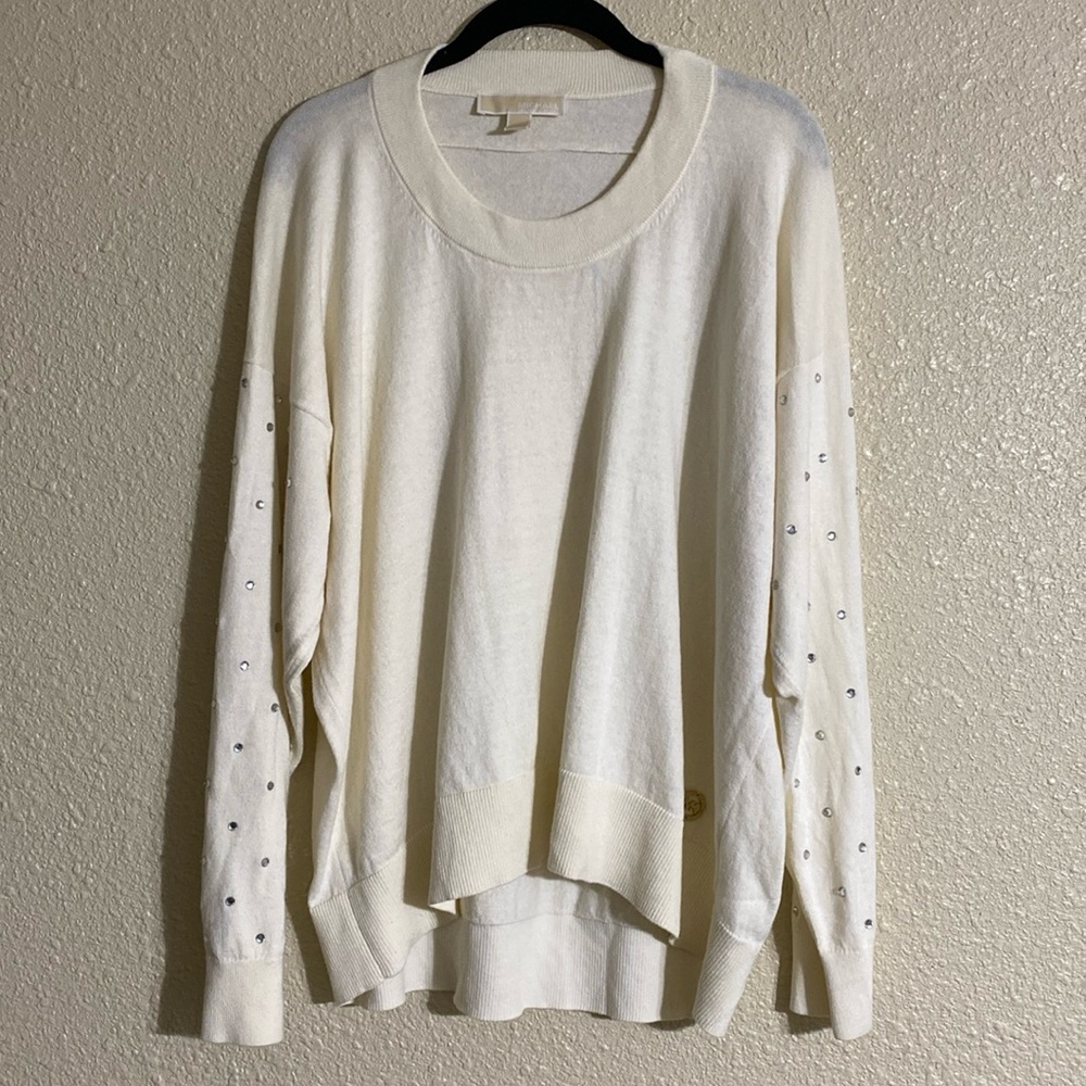 Michael Kors Cream Sweater with Rhinestone Sleeves NWOT Size L